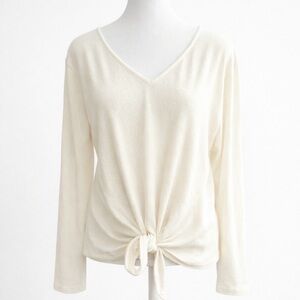 Alya Cream Tie Front Knit Top Size Large